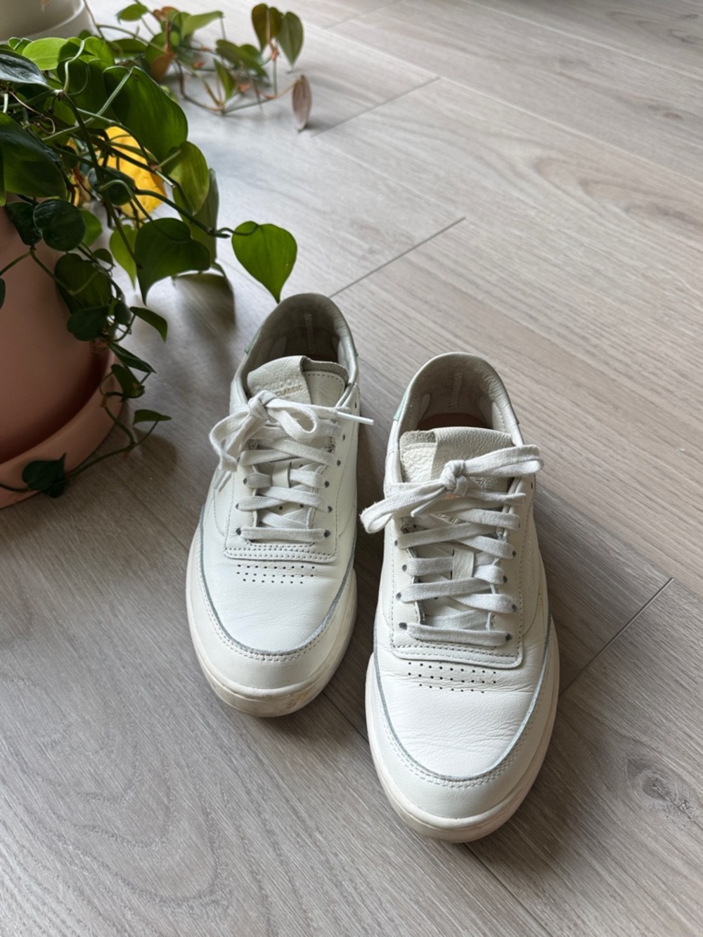 Women’s Reebok Classic Club C White and Mint Green Leather Sneakers